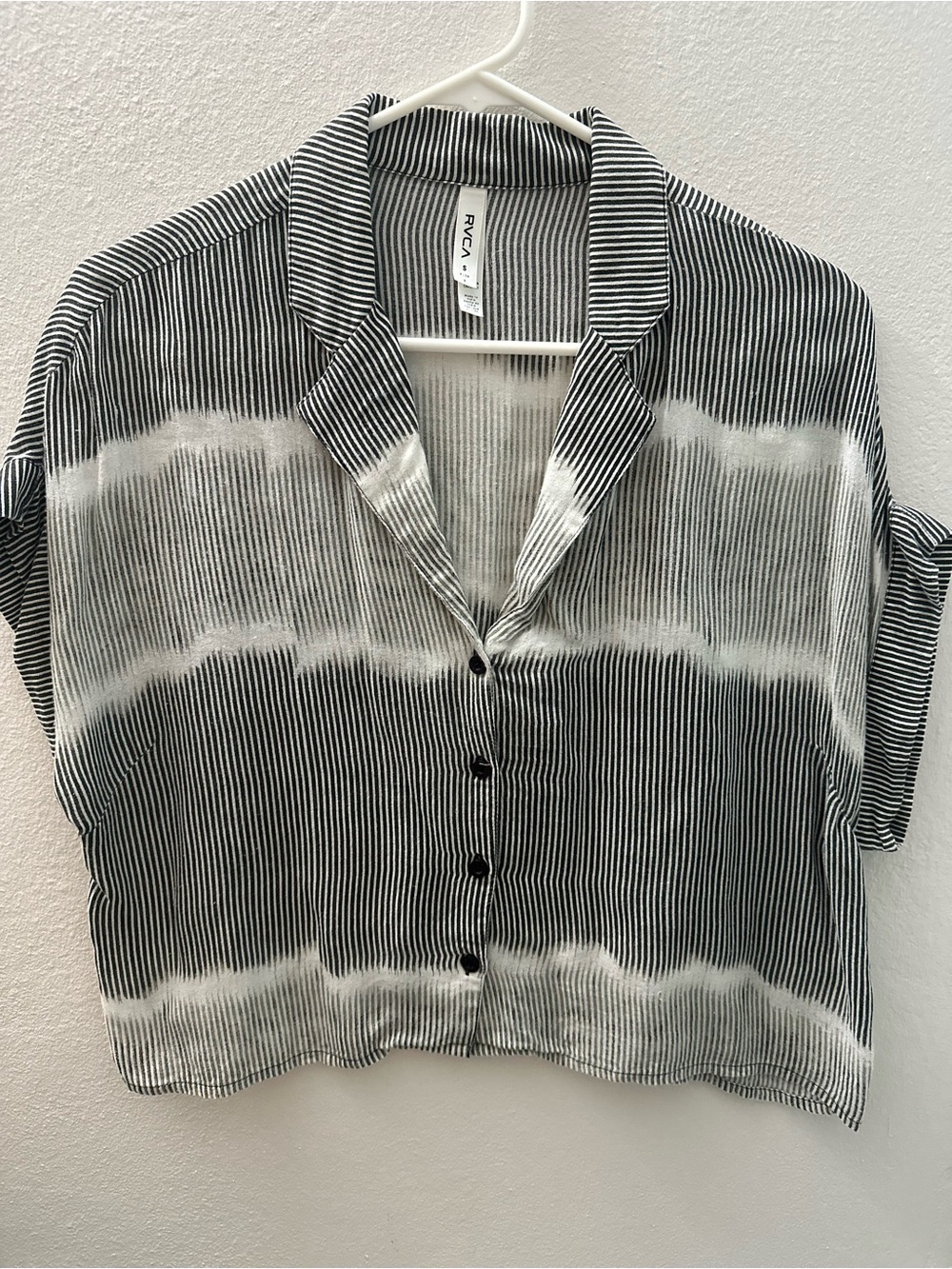 RVCA Black and White Striped Tie-Dye Button Front Shirt
